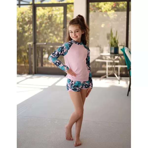 Arshiner Girls 2 Pieces Rash Guard Swimsuit Long Sleeve Summer Bathing Suit Beach Surf Tankini Swimwear for 6-14Y
