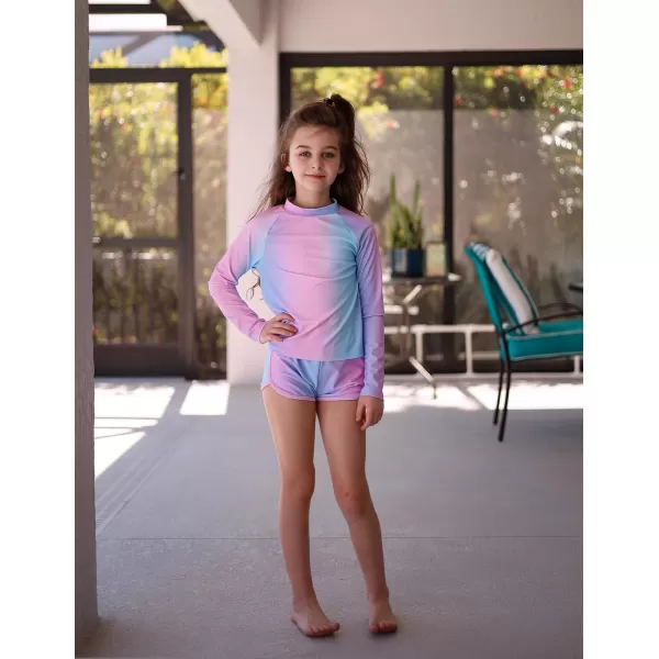 Arshiner Girls 2 Pieces Rash Guard Swimsuit Long Sleeve Summer Bathing Suit Beach Surf Tankini Swimwear for 6-14Y