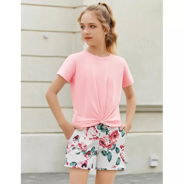 Arshiner Girls Clothing Sets Twist Front Top and Shorts 2 Piece Outfits Activewear Tracksuit 3-14 Year