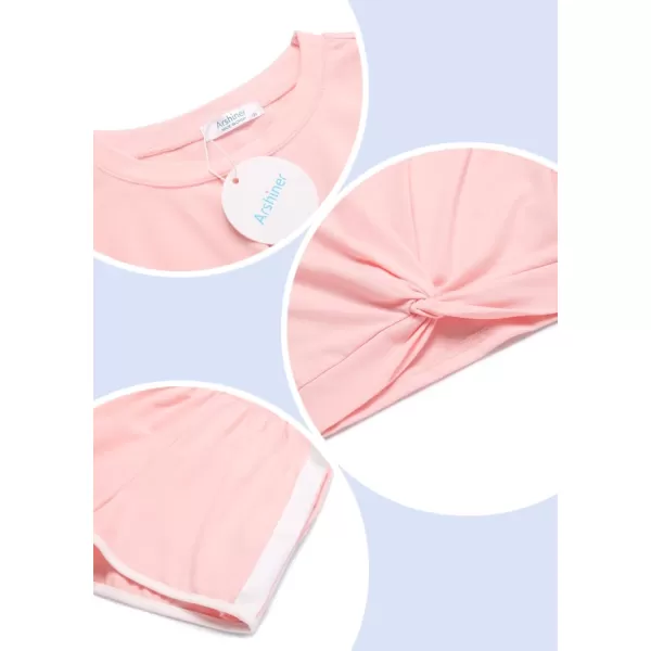 Arshiner Girls Clothing Sets Twist Front Top and Shorts 2 Piece Outfits Activewear Tracksuit 3-14 Year