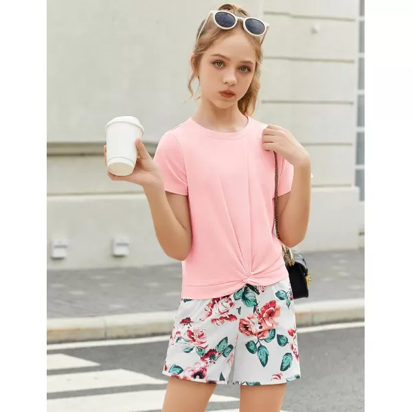 Arshiner Girls Clothing Sets Twist Front Top and Shorts 2 Piece Outfits Activewear Tracksuit 3-14 Year