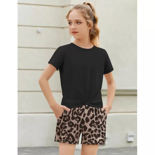 Arshiner Girls Clothing Sets Twist Front Top and Shorts 2 Piece Outfits Activewear Tracksuit 3-14 Year