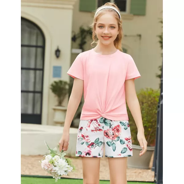 Arshiner Girls Clothing Sets Twist Front Top and Shorts 2 Piece Outfits Activewear Tracksuit 3-14 Year