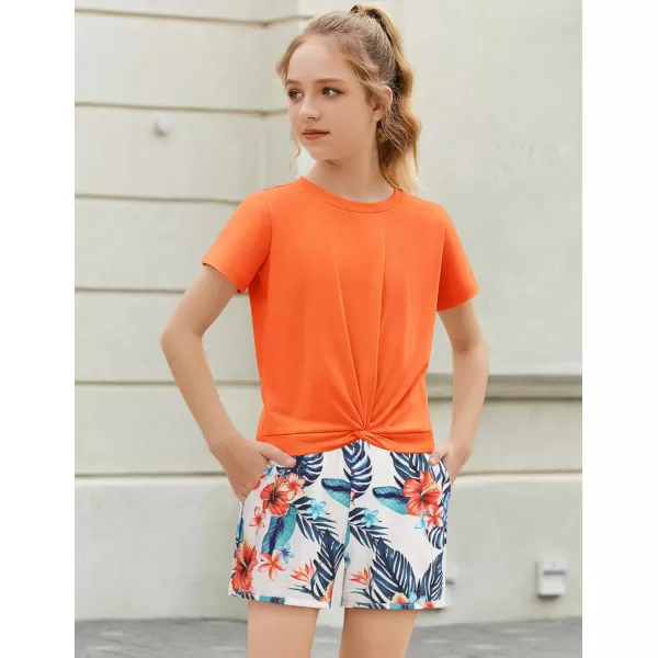 Arshiner Girls Clothing Sets Twist Front Top and Shorts 2 Piece Outfits Activewear Tracksuit 3-14 Year