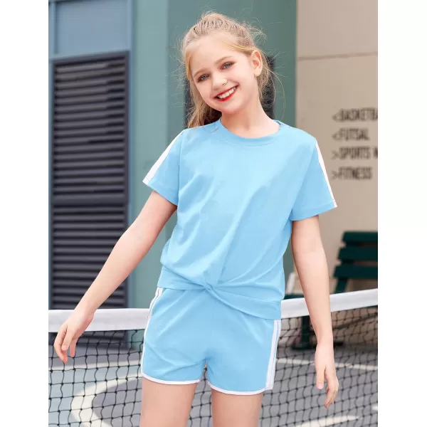 Arshiner Girls Clothing Sets Twist Front Top and Shorts 2 Piece Outfits Activewear Tracksuit 3-14 Year