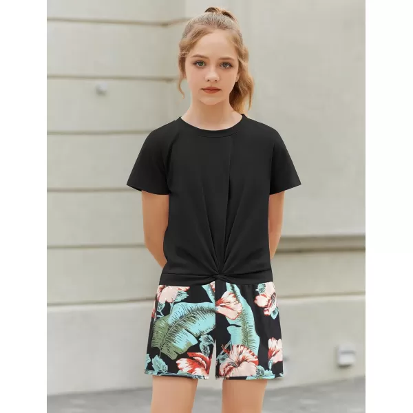 Arshiner Girls Clothing Sets Twist Front Top and Shorts 2 Piece Outfits Activewear Tracksuit 3-14 Year