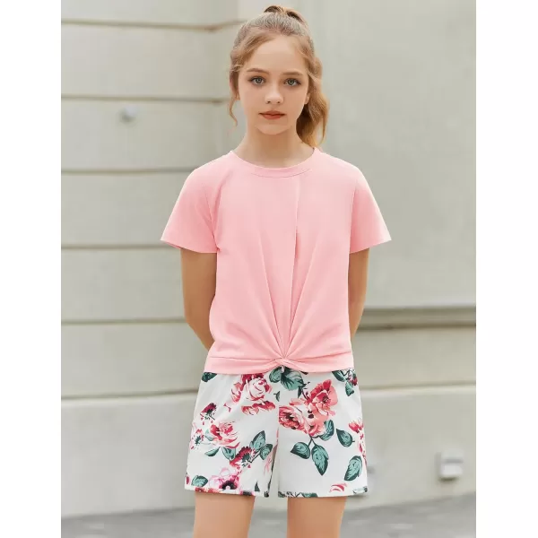 Arshiner Girls Clothing Sets Twist Front Top and Shorts 2 Piece Outfits Activewear Tracksuit 3-14 Year
