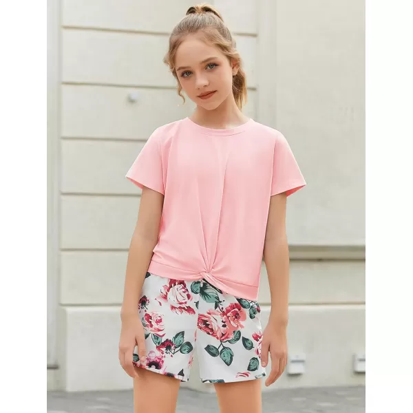 Arshiner Girls Clothing Sets Twist Front Top and Shorts 2 Piece Outfits Activewear Tracksuit 3-14 Year