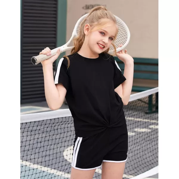 Arshiner Girls Clothing Sets Twist Front Top and Shorts 2 Piece Outfits Activewear Tracksuit 3-14 Year