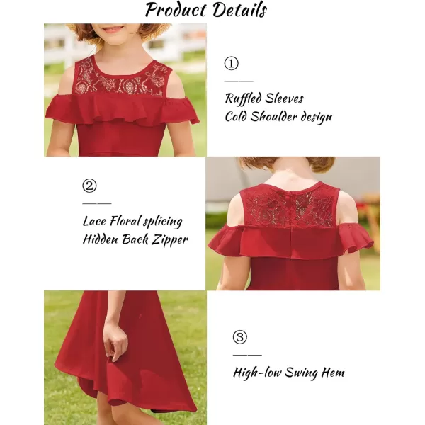 Arshiner Girls Cold Shoulder Ruffle Trim A-lined Lace Party Dress for kids 5-12 Year