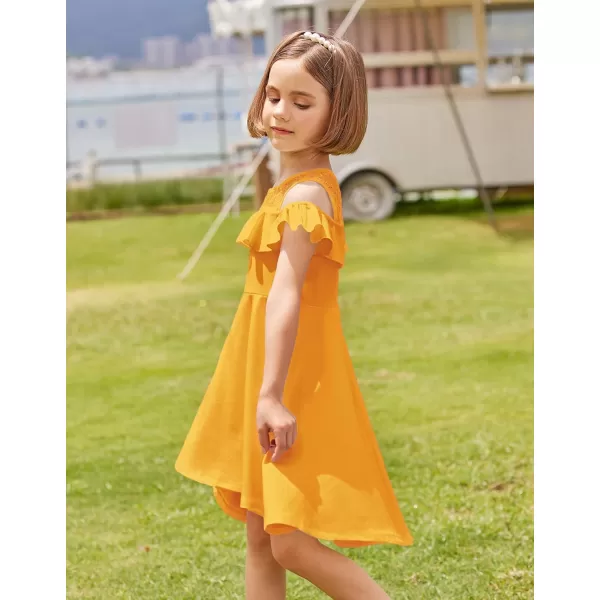 Arshiner Girls Cold Shoulder Ruffle Trim A-lined Lace Party Dress for kids 5-12 Year