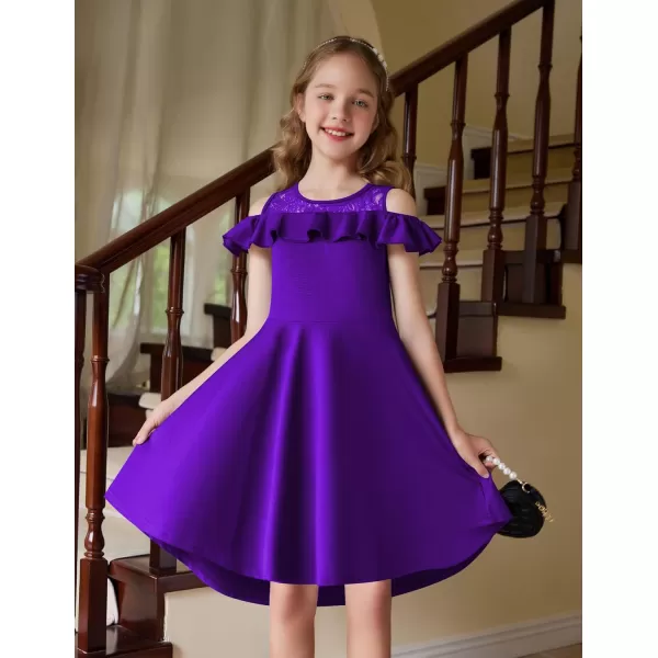 Arshiner Girls Cold Shoulder Ruffle Trim A-lined Lace Party Dress for kids 5-12 Year
