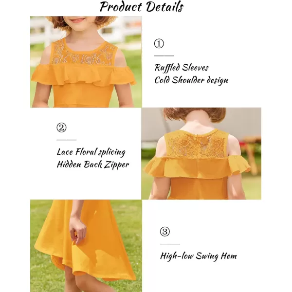 Arshiner Girls Cold Shoulder Ruffle Trim A-lined Lace Party Dress for kids 5-12 Year