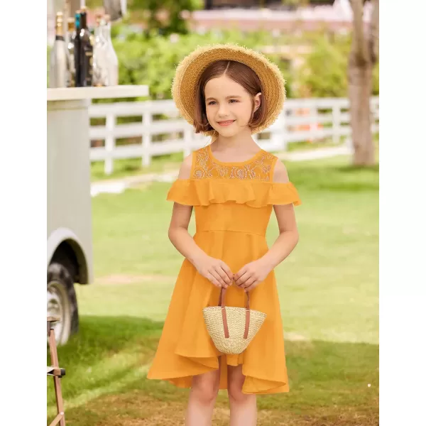 Arshiner Girls Cold Shoulder Ruffle Trim A-lined Lace Party Dress for kids 5-12 Year