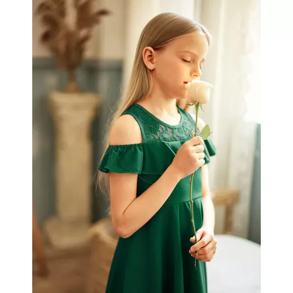 Arshiner Girls Cold Shoulder Ruffle Trim A-lined Lace Party Dress for kids 5-12 Year