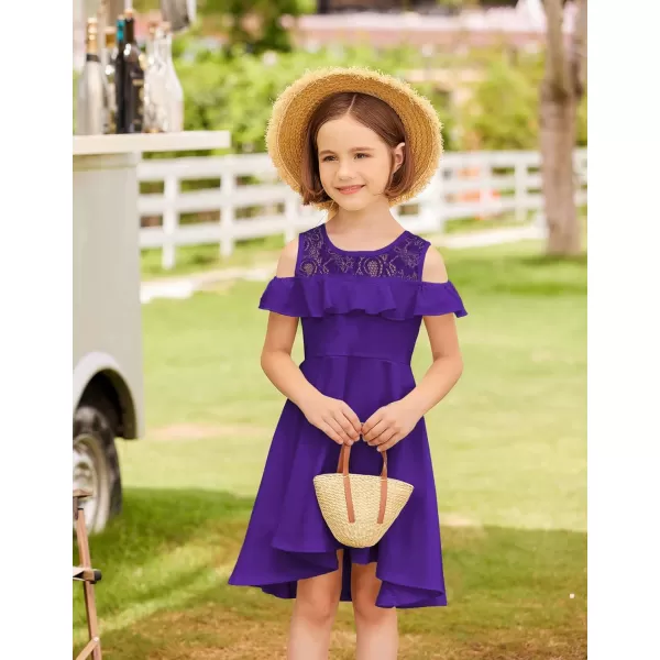Arshiner Girls Cold Shoulder Ruffle Trim A-lined Lace Party Dress for kids 5-12 Year