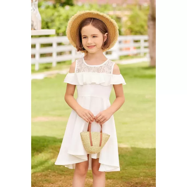 Arshiner Girls Cold Shoulder Ruffle Trim A-lined Lace Party Dress for kids 5-12 Year