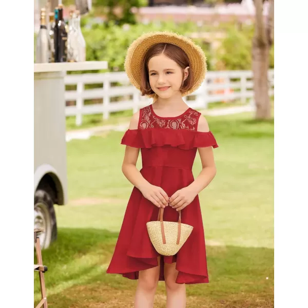 Arshiner Girls Cold Shoulder Ruffle Trim A-lined Lace Party Dress for kids 5-12 Year