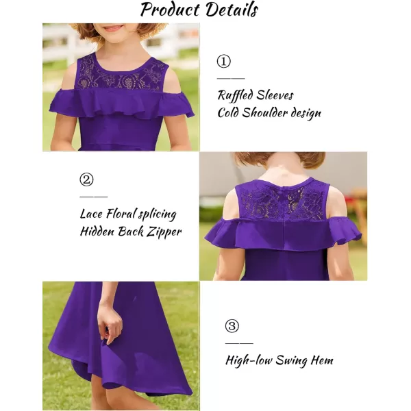 Arshiner Girls Cold Shoulder Ruffle Trim A-lined Lace Party Dress for kids 5-12 Year
