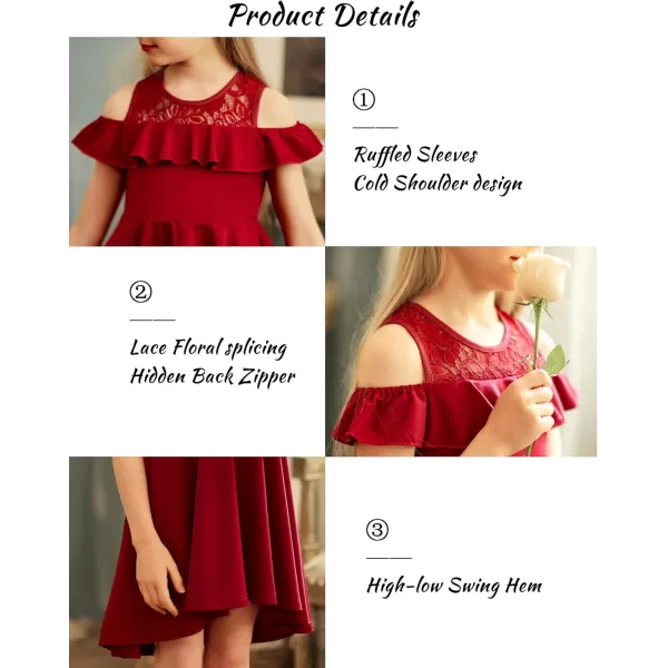 Arshiner Girls Cold Shoulder Ruffle Trim A-lined Lace Party Dress for kids 5-12 Year