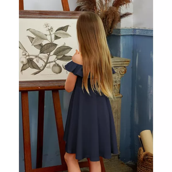 Arshiner Girls Cold Shoulder Ruffle Trim A-lined Lace Party Dress for kids 5-12 Year