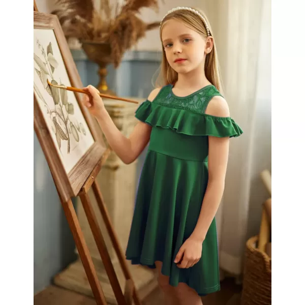 Arshiner Girls Cold Shoulder Ruffle Trim A-lined Lace Party Dress for kids 5-12 Year