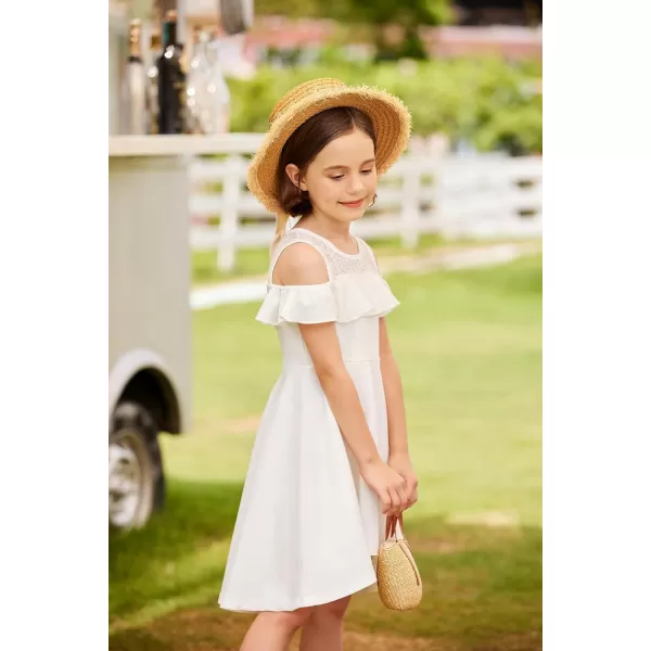 Arshiner Girls Cold Shoulder Ruffle Trim A-lined Lace Party Dress for kids 5-12 Year