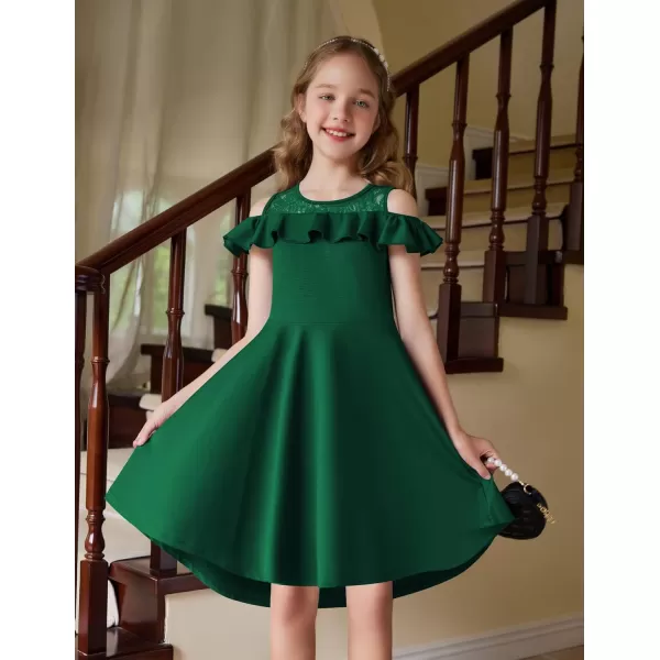 Arshiner Girls Cold Shoulder Ruffle Trim A-lined Lace Party Dress for kids 5-12 Year
