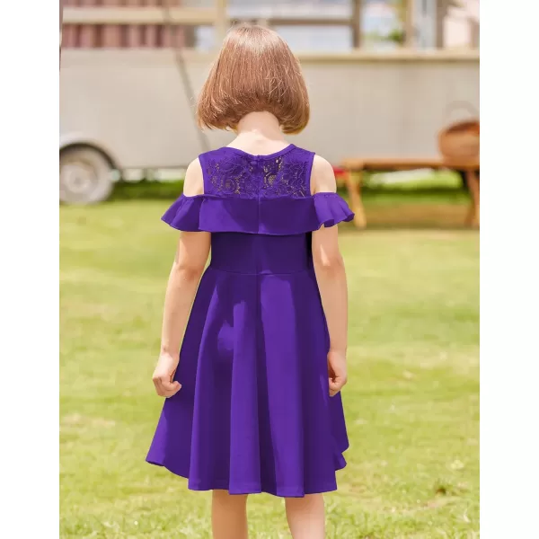 Arshiner Girls Cold Shoulder Ruffle Trim A-lined Lace Party Dress for kids 5-12 Year
