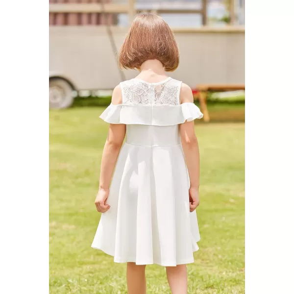 Arshiner Girls Cold Shoulder Ruffle Trim A-lined Lace Party Dress for kids 5-12 Year