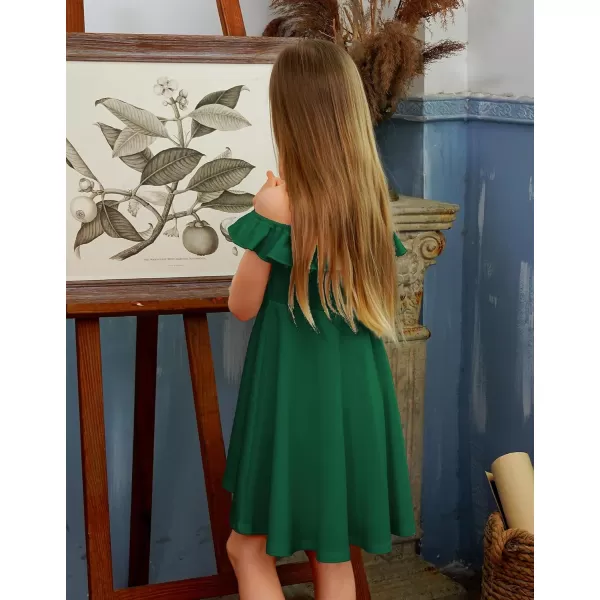 Arshiner Girls Cold Shoulder Ruffle Trim A-lined Lace Party Dress for kids 5-12 Year
