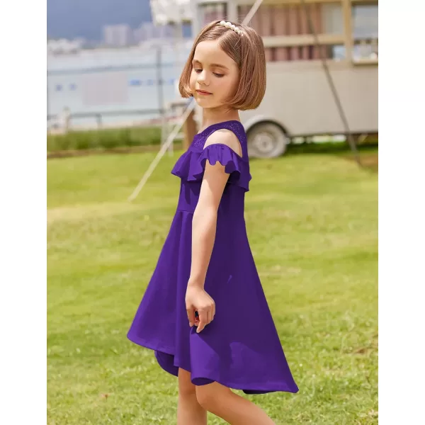 Arshiner Girls Cold Shoulder Ruffle Trim A-lined Lace Party Dress for kids 5-12 Year