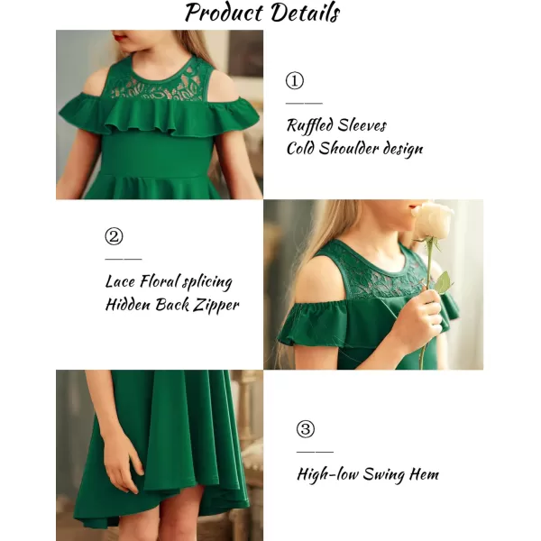 Arshiner Girls Cold Shoulder Ruffle Trim A-lined Lace Party Dress for kids 5-12 Year