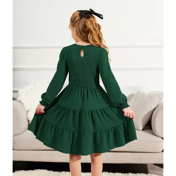 Arshiner Girls Dress Fall Boho Long Sleeve Shirred Smocked Tiered Party Dresses with Pockets