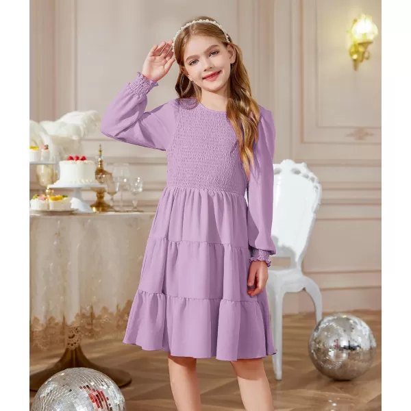Arshiner Girls Dress Fall Boho Long Sleeve Shirred Smocked Tiered Party Dresses with Pockets