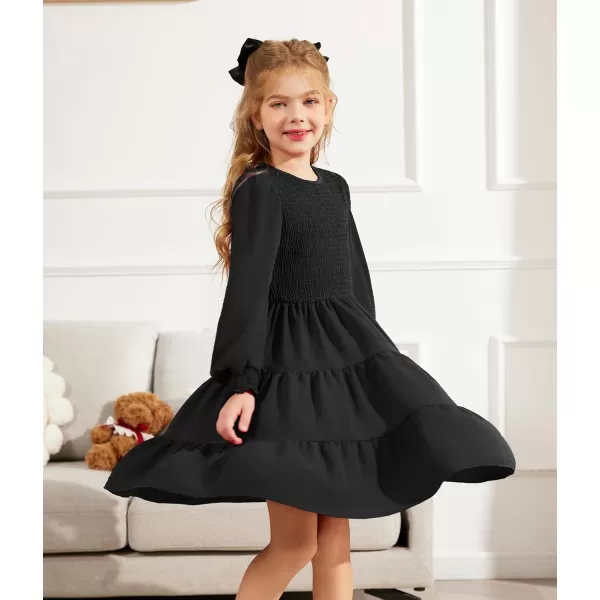 Arshiner Girls Dress Fall Boho Long Sleeve Shirred Smocked Tiered Party Dresses with Pockets