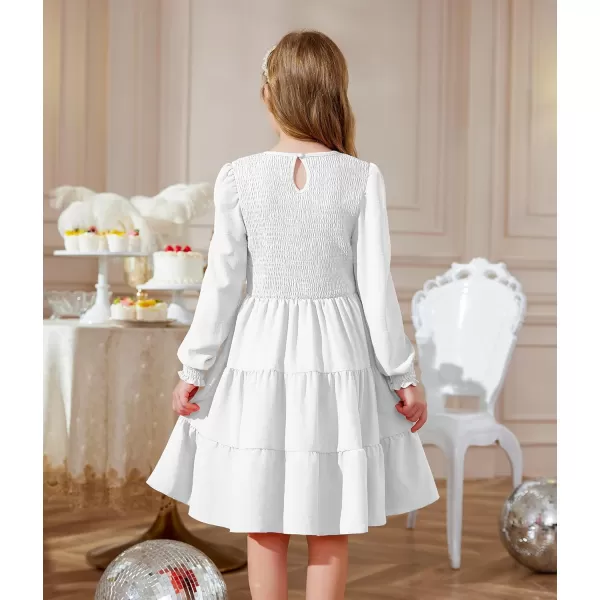 Arshiner Girls Dress Fall Boho Long Sleeve Shirred Smocked Tiered Party Dresses with Pockets