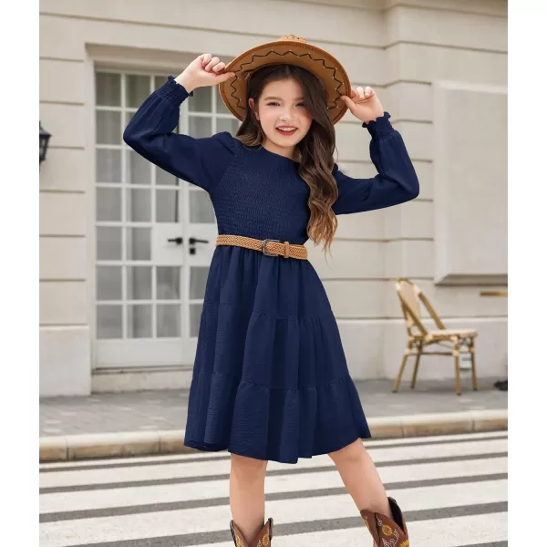 Arshiner Girls Dress Fall Boho Long Sleeve Shirred Smocked Tiered Party Dresses with Pockets