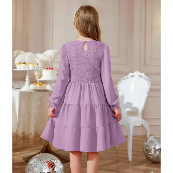 Arshiner Girls Dress Fall Boho Long Sleeve Shirred Smocked Tiered Party Dresses with Pockets