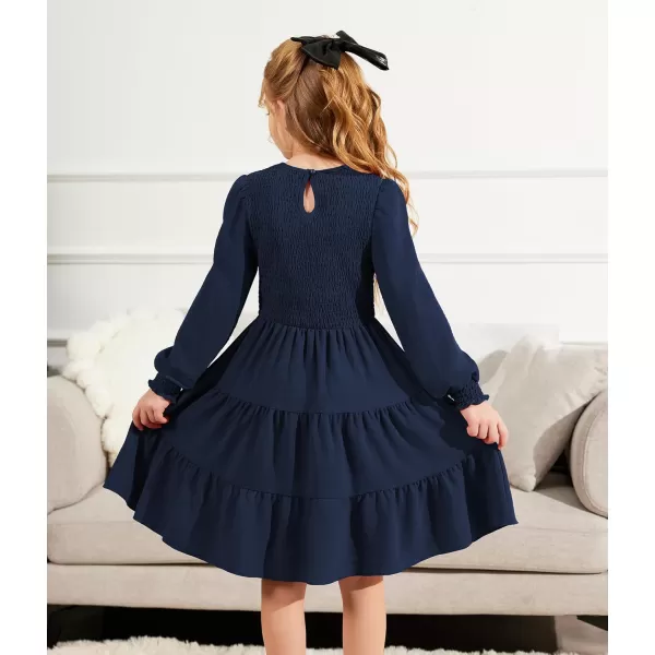 Arshiner Girls Dress Fall Boho Long Sleeve Shirred Smocked Tiered Party Dresses with Pockets