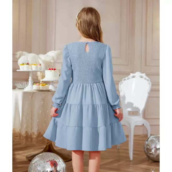 Arshiner Girls Dress Fall Boho Long Sleeve Shirred Smocked Tiered Party Dresses with Pockets
