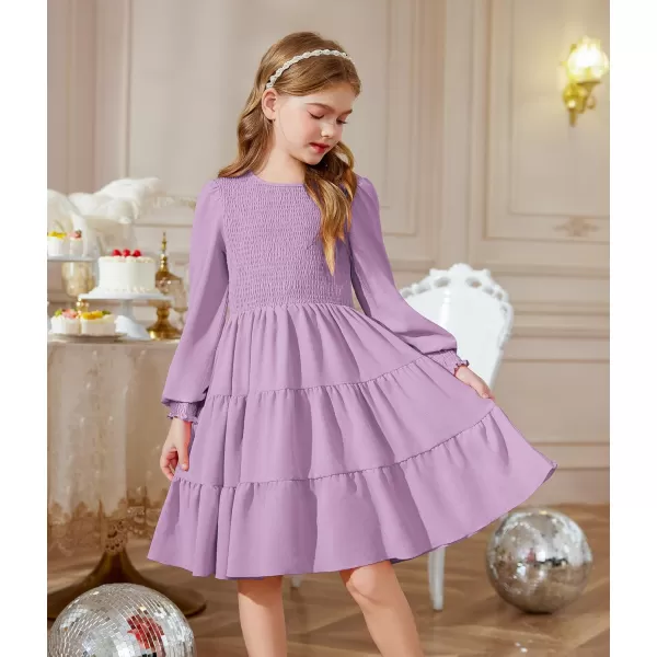 Arshiner Girls Dress Fall Boho Long Sleeve Shirred Smocked Tiered Party Dresses with Pockets