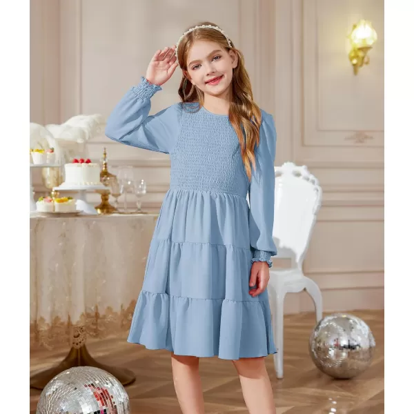 Arshiner Girls Dress Fall Boho Long Sleeve Shirred Smocked Tiered Party Dresses with Pockets