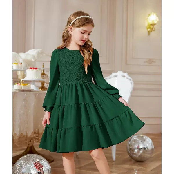Arshiner Girls Dress Fall Boho Long Sleeve Shirred Smocked Tiered Party Dresses with Pockets
