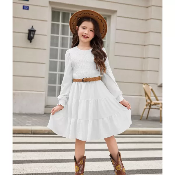 Arshiner Girls Dress Fall Boho Long Sleeve Shirred Smocked Tiered Party Dresses with Pockets