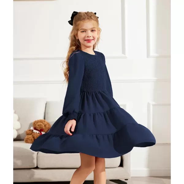 Arshiner Girls Dress Fall Boho Long Sleeve Shirred Smocked Tiered Party Dresses with Pockets