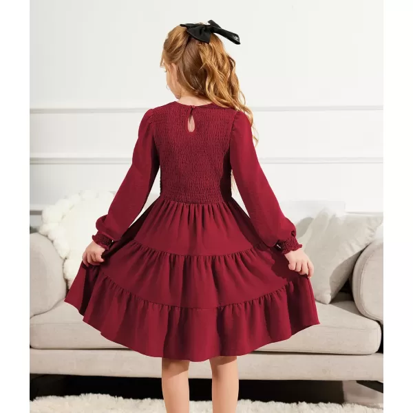 Arshiner Girls Dress Fall Boho Long Sleeve Shirred Smocked Tiered Party Dresses with Pockets