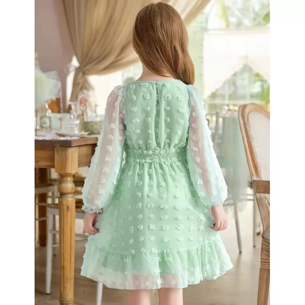 Arshiner Girls Dresses Long Sleeve Square Neck Swiss Dot Casual Flowy Dress