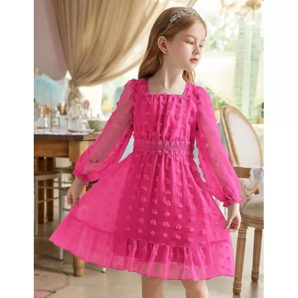 Arshiner Girls Dresses Long Sleeve Square Neck Swiss Dot Casual Flowy Dress
