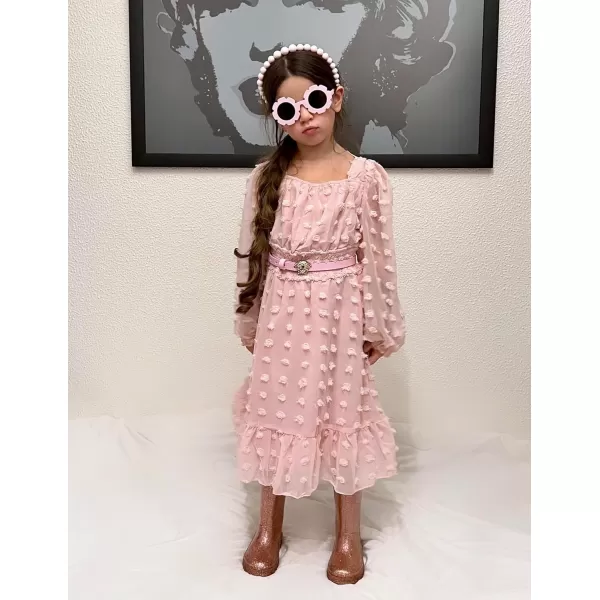 Arshiner Girls Dresses Long Sleeve Square Neck Swiss Dot Casual Flowy Dress